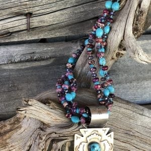 Three strand Sugilite, Kingman Turquoise, faceted Amethyst by Jeni Forks