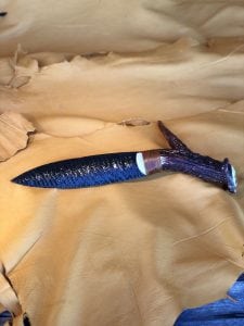 Extra large outstanding obsidian knife with deer antler handle By Dale Duby